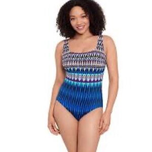 Swim Solutions Women's long torso Triple Strap Back One-Piece Swimsuit size 10